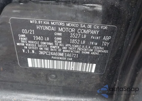 2021 Hyundai Accent Se from USA, damaged, VIN 3KPC24A69ME146721